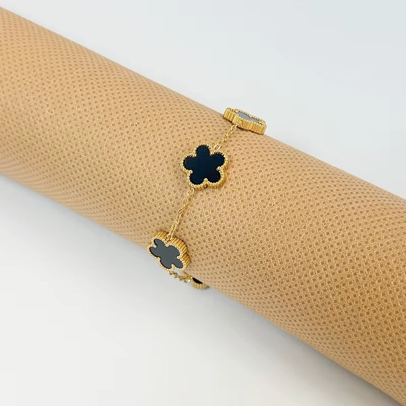 Adjustable Stainless Steel Bracelet Double Sided Bracelets Five Leaf Petals Flower Gold Plated Clover Women Fashion Jewelry