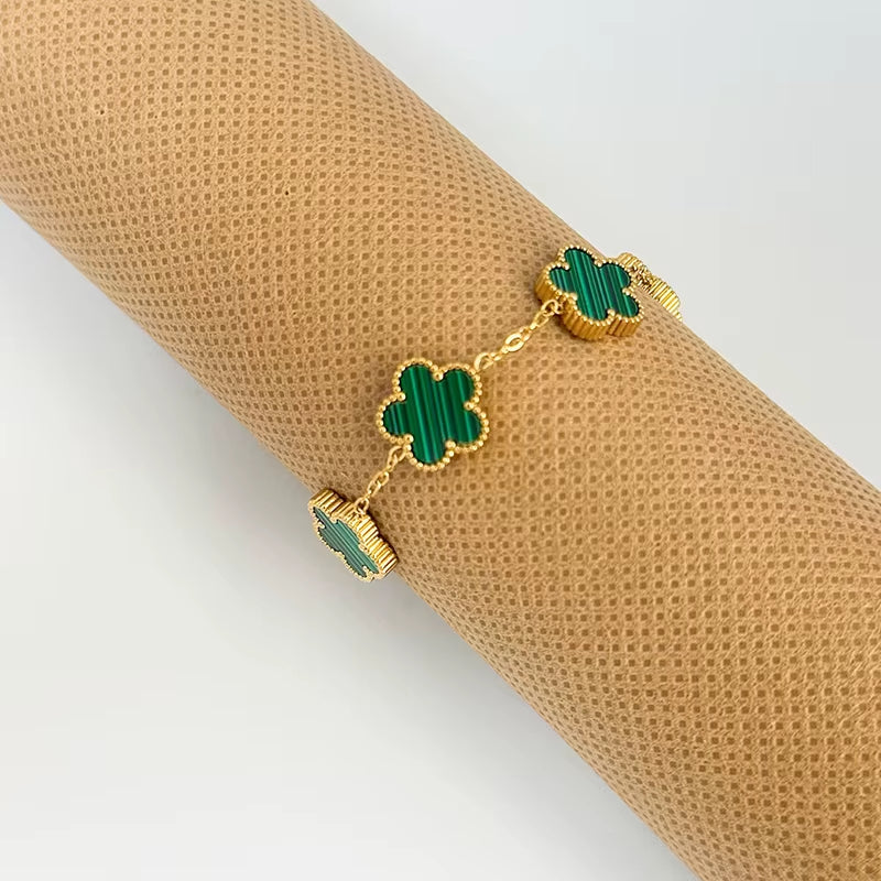 Adjustable Stainless Steel Bracelet Double Sided Bracelets Five Leaf Petals Flower Gold Plated Clover Women Fashion Jewelry