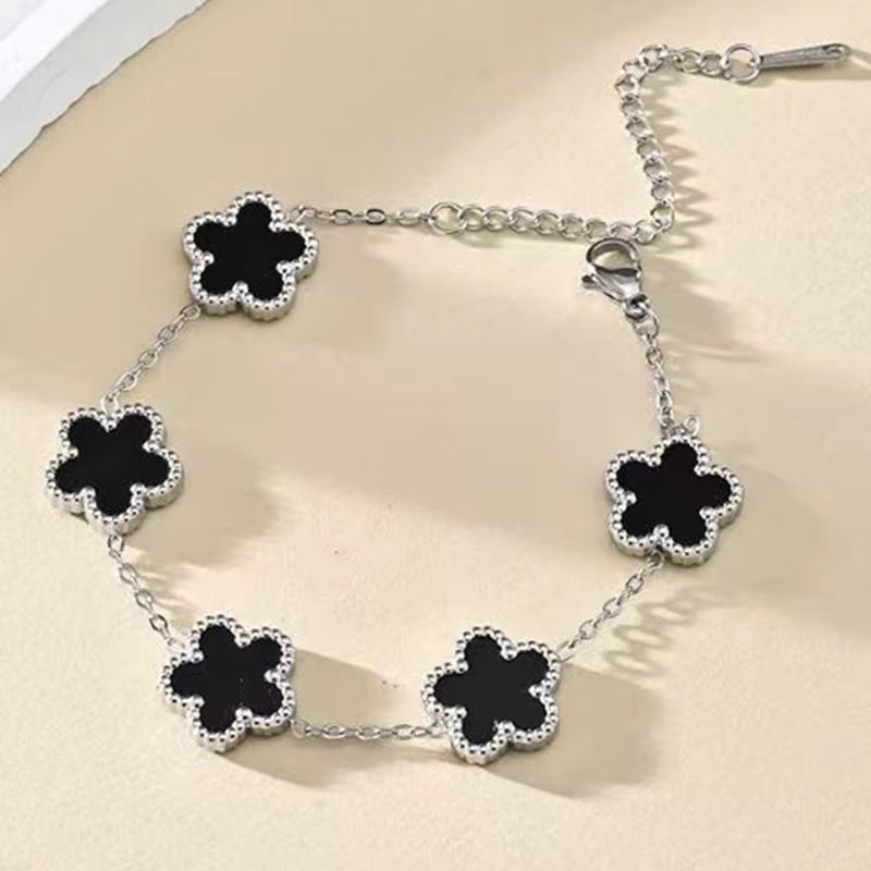Adjustable Stainless Steel Bracelet Double Sided Bracelets Five Leaf Petals Flower Gold Plated Clover Women Fashion Jewelry