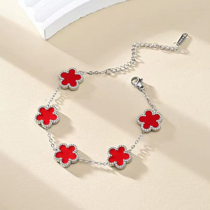 Adjustable Stainless Steel Bracelet Double Sided Bracelets Five Leaf Petals Flower Gold Plated Clover Women Fashion Jewelry