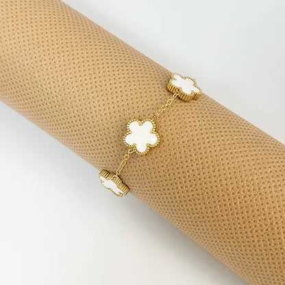 Adjustable Stainless Steel Bracelet Double Sided Bracelets Five Leaf Petals Flower Gold Plated Clover Women Fashion Jewelry