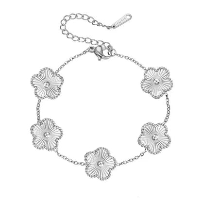 Adjustable Stainless Steel Bracelet Double Sided Bracelets Five Leaf Petals Flower Gold Plated Clover Women Fashion Jewelry