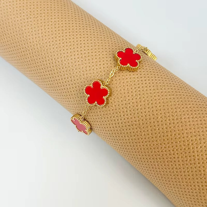Adjustable Stainless Steel Bracelet Double Sided Bracelets Five Leaf Petals Flower Gold Plated Clover Women Fashion Jewelry