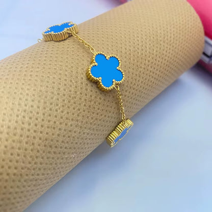 Adjustable Stainless Steel Bracelet Double Sided Bracelets Five Leaf Petals Flower Gold Plated Clover Women Fashion Jewelry